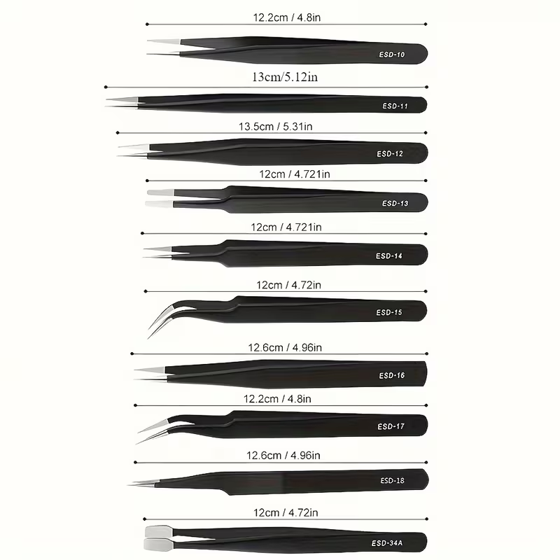 10Pcs ESD Anti‑Static Tweezers - Diy Wearable Electronics ulasan dan harga